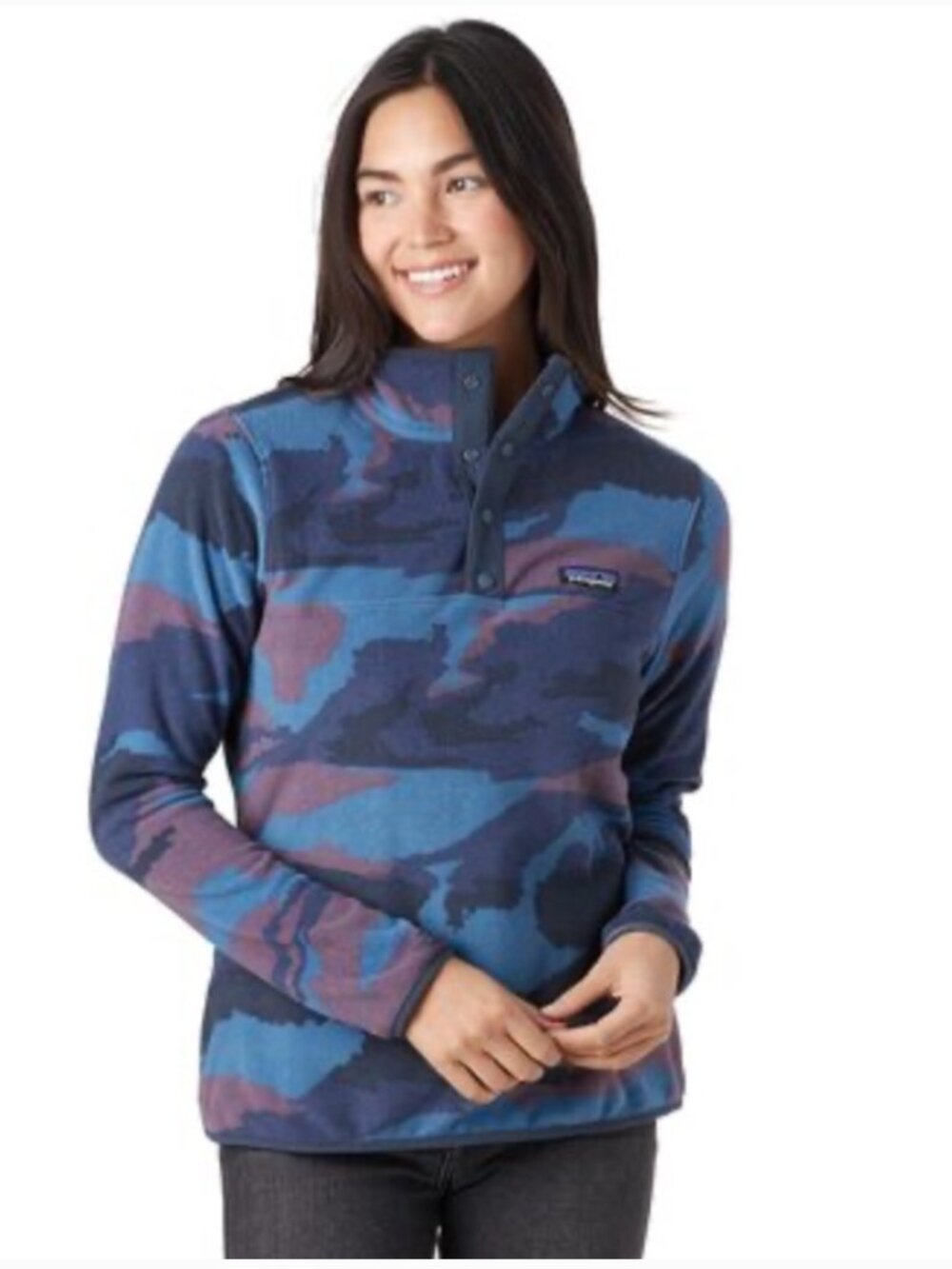 Patagonia Micro D Snap T Pullover Blue & Purple Camo Fleece Sweatshirt S
